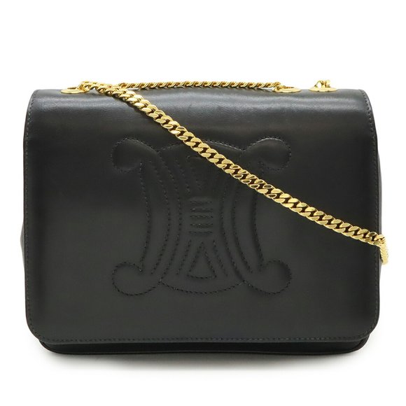 CELINE Triomphe flap chain shoulder bag in black leather - Picture 1 of 10